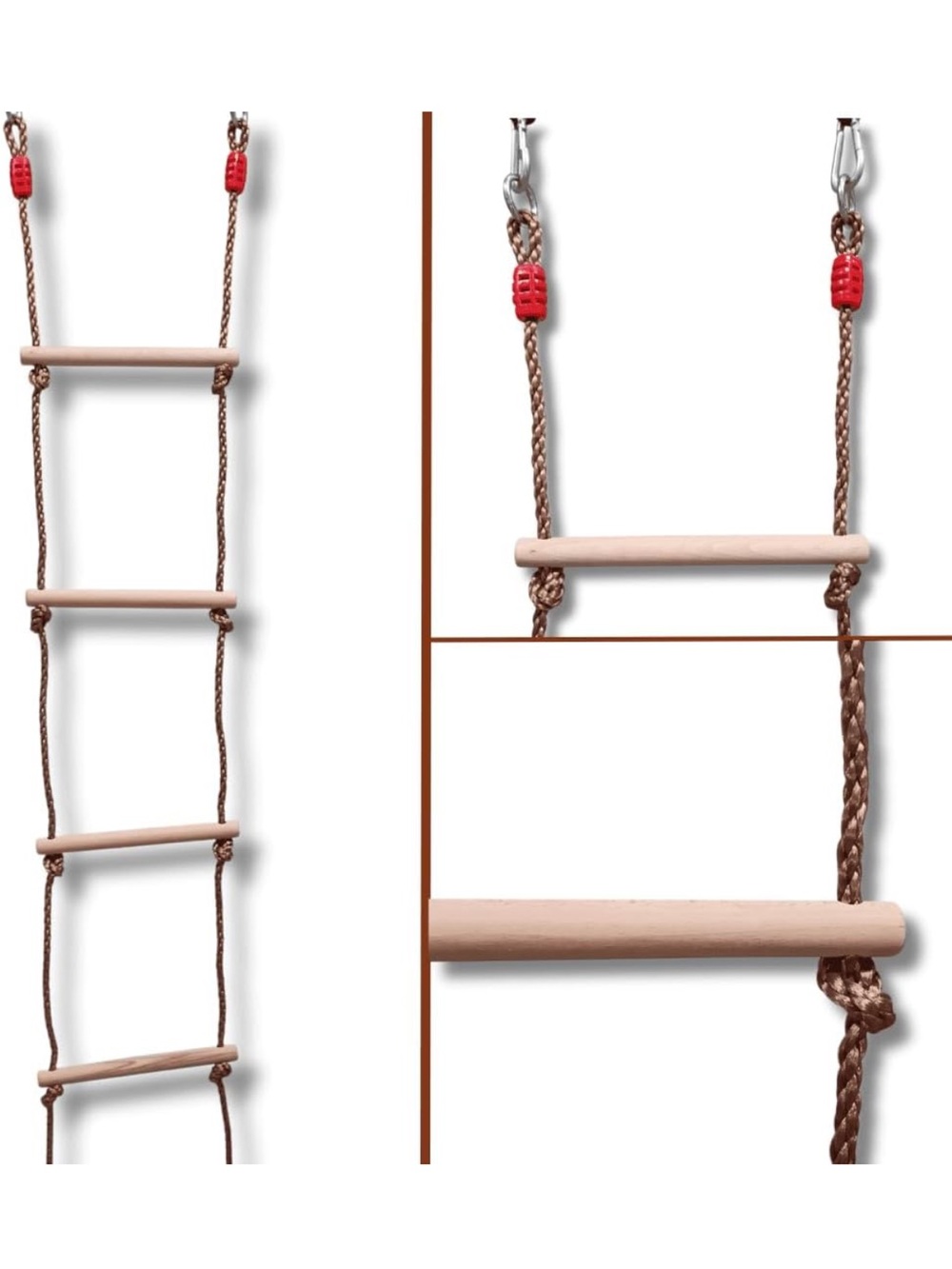 Kids Rope Ladder Swing - Beige Wooden Rungs